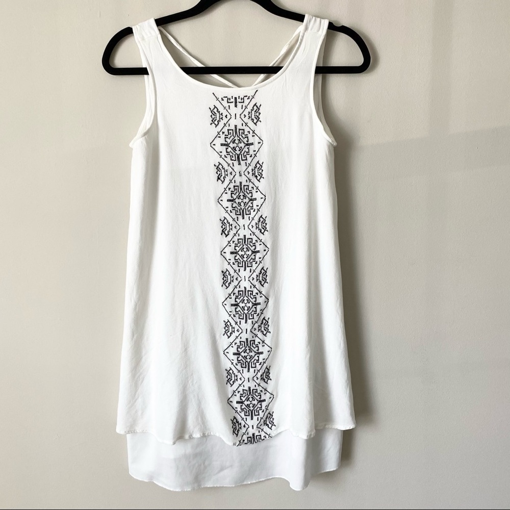My Michelle white layered sleeveless Aztec embroidered lightweight mini dress